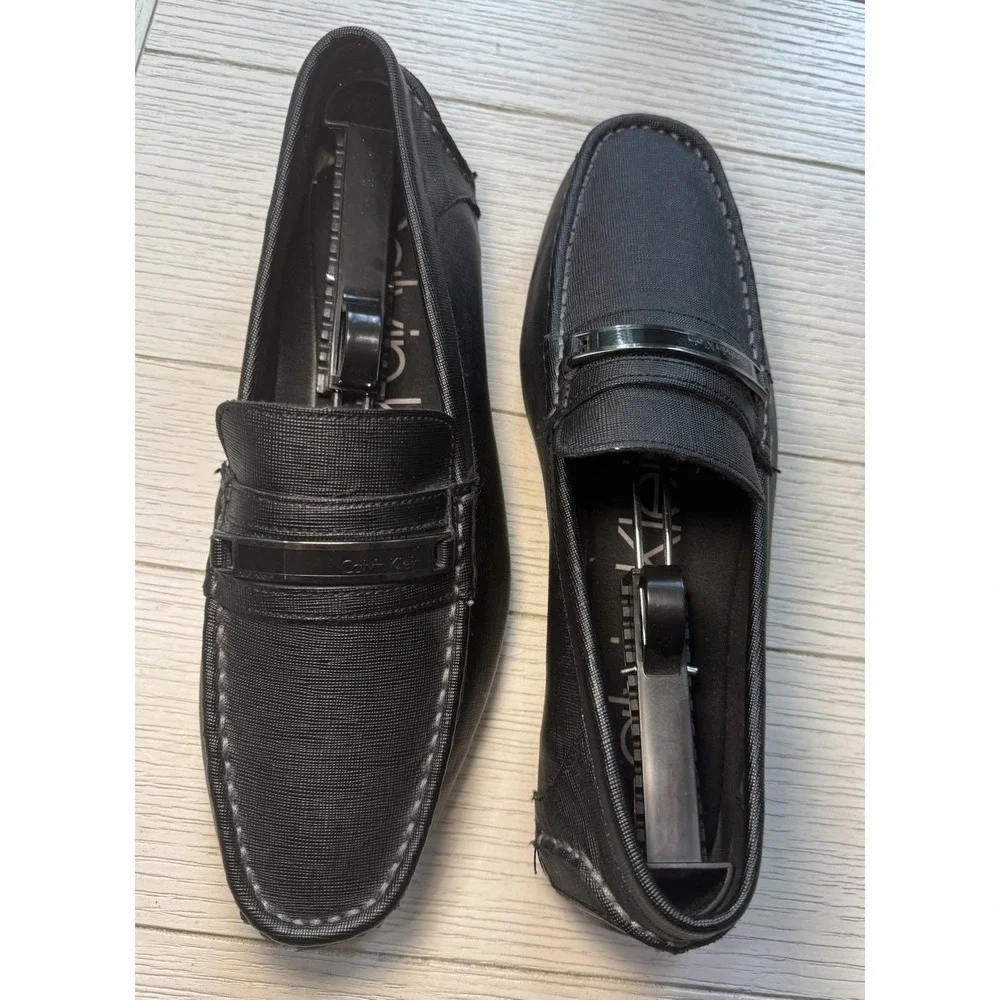 Calvin Klein Black 34F1517 Merve Weave Emboss Driving Loafer Shoe US 9.5 EU 42.5